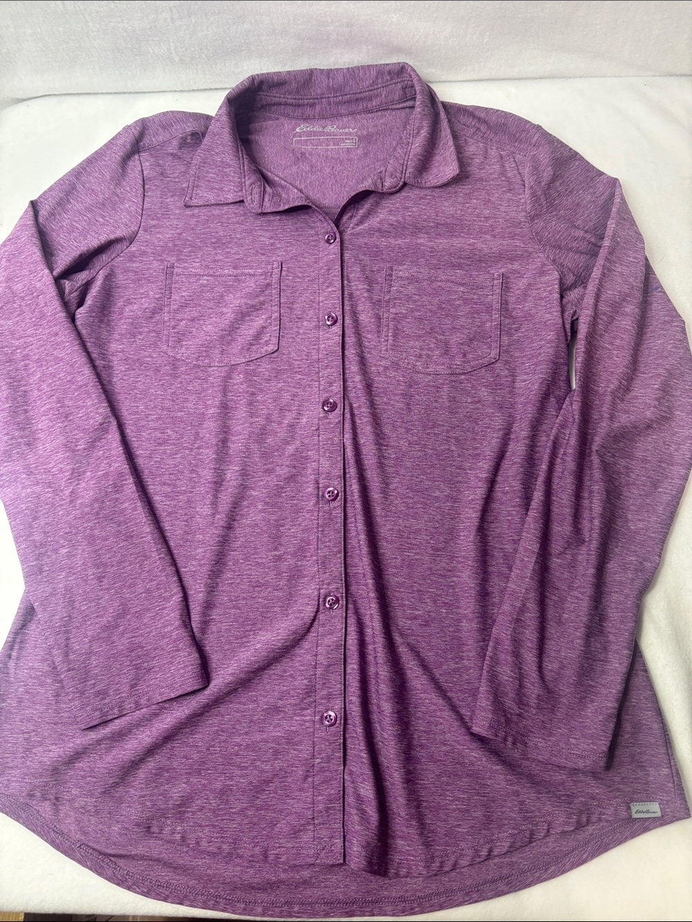 Eddie Bauer Heathered Purple Button-Down Long Sleeve Shirt